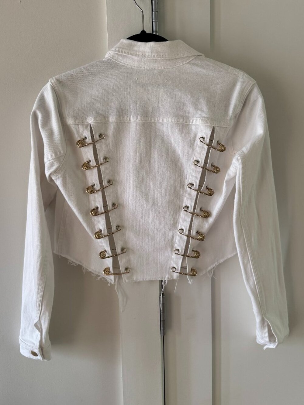 L’AGENCE Aria Safety Pin Cropped Denim White Jean Jacket Women's XS